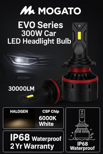 Image of EVO Series 300W LED Headlight Bulbs, 30000LM, 6000K Cool White CSP Chip, IP68 Waterproof, 2 Year Warranty � Pack of 2