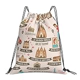 Cxzmnba Barcelona Travel Map - Mochila unisex con cordón, bolsa de gimnasio, bolsa deportiva, bolsa ligera para viajes, trabajo, escuela, blanco, Talla única