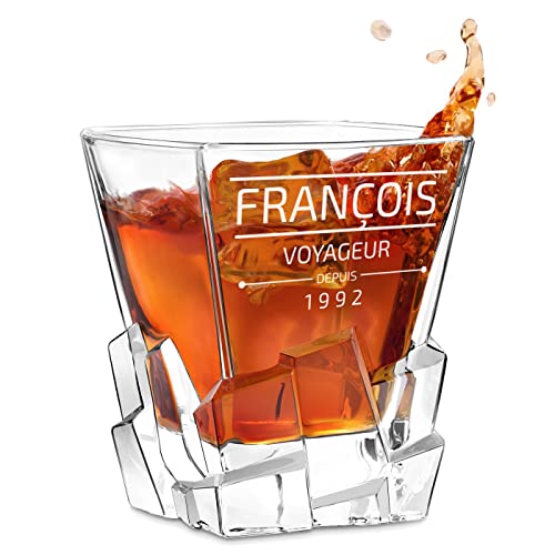 Maverton Verre à whisky avec gravure - Avec motif décoratif - Verre personnalisé pour homme - Verre élégant pour lui - Verre à whisky au design unique - Voyageur Cover