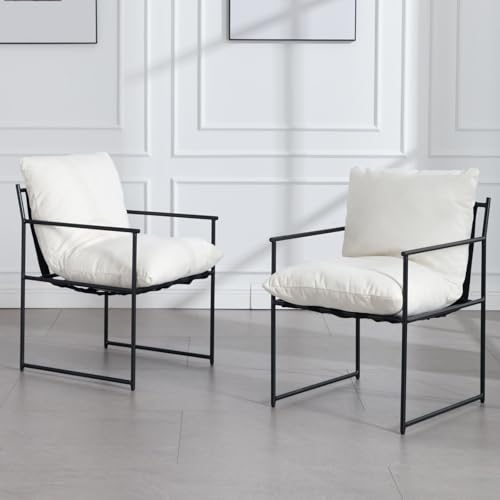 chairus Lot de 2 Chaise de Salle à Manger Scandinave en Chenille Chaises Rembourré avec Pieds en Métal, Chaise de Cuisine avec Accoudoirs pour Salle à...