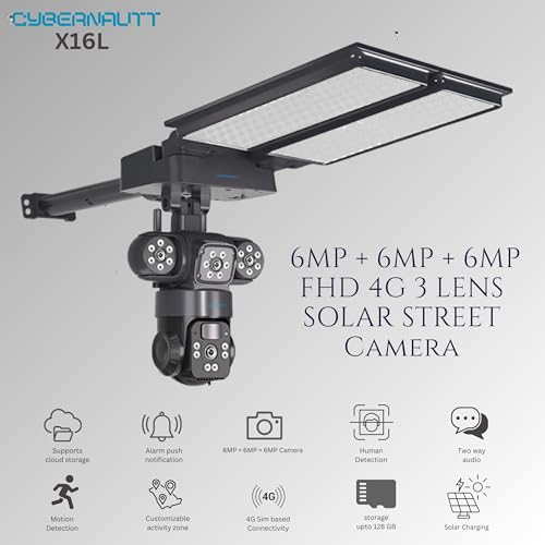 Image of XUGA-Cybernautt Series X16L 18MP Triple Lens PTZ Solar 4G Sim Outdoor Solar Streetlight CCTV Camera | Color Night Vision | Motion Detection | Water Proof | Use Air-tel 4G Sim