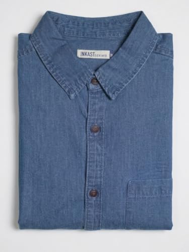 Image of Amazon Brand - INKAST Men Washed Cotton Twill Denim Casual Button Down Shirt | Full Sleeves | Regular Fit | Stylish Summer - Everyday Wear