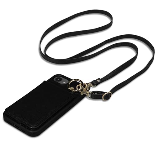 Keallce Case for iPhone 16e 6.1'', Detachable Crossbody Case Wallet with RFID Blocking Card Holder, 360?Ring Stand, Folio Leather Phone Cover Shoulder Lanyard Strap Lady for iPhone 16e 2025, Black