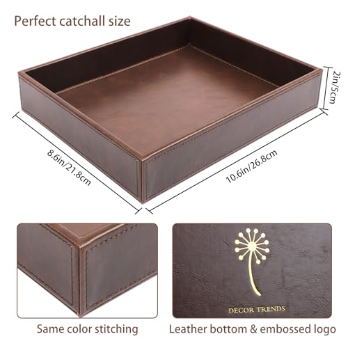 Decor Trends Leather Decorative Vanity Tray, Desktop Storage Organizer, Catchall Tray, Valet Tray, Nightstand or Dresser Organizer Tray for Men Change,Key,Phone,Glasses (Brown)