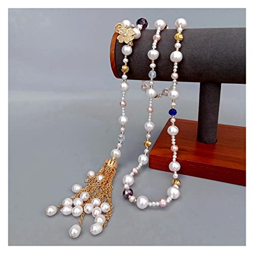 Oitto Necklace Cultured White Pearl Long Multi Color Crystal Tassels Necklace 41" Women Strand Gifts #TOP4