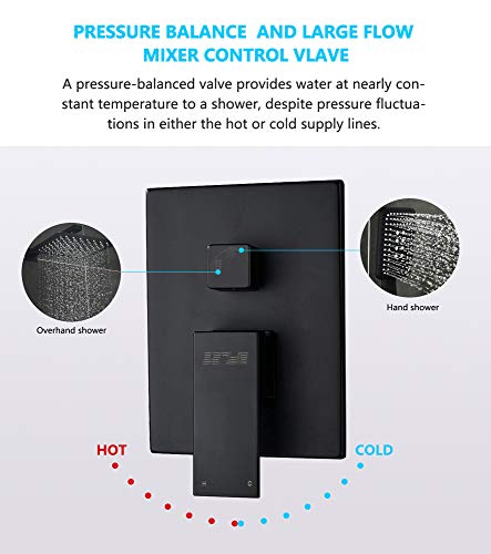 Esnbia Shower System, Shower Faucet Set for Bathroom with High Pressure 10" Rain Shower head and 3 Setting Handheld Shower Head Set, Pressure Balance Valve with Trim and Diverter,Matte Black