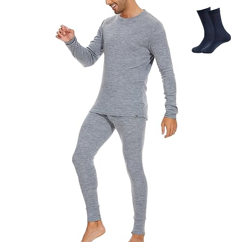 MERINNOVATION Merino Wool Base Layer Set for Men 100% Merino Wool Thermal Underwear Long Sleeve and Bottom