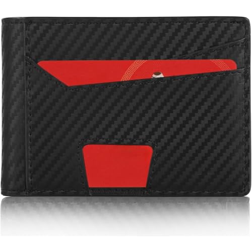 Genuine Leather Wallet for Men Slim RFID Blocking Bifold 2 ID Windows Multiple Card Slots Gift Box Present (Black)