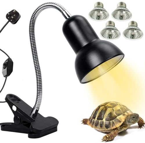 IuulFex Tortoise Heat Lamp Turtle Basking Light for Reptiles with 25W 50W E27 UVA UVB Spotlight Holder Clamp Fixture 360° Rotating Neck Lizards Aquarium Black- 3 Bulbs (IF-30-2-UVA-CLAMP-BLACK)