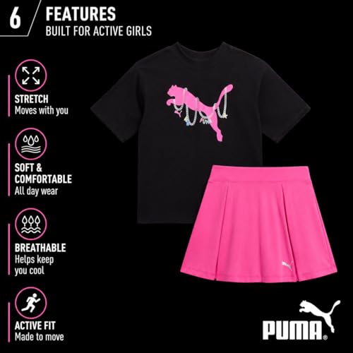 Image of PUMA Girls Athletic Skort Set - 2 Piece Workout Set Active Skirt with Shorts & Short Sleeve T-Shirt Girls Athletic Outfit