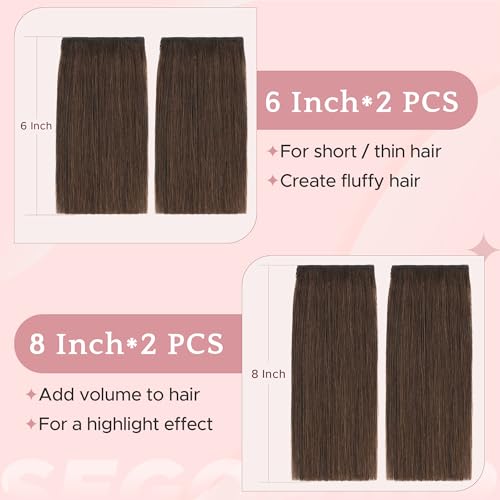 SEGO 4 Pcs Clip in Short Hair Volumizer Extensions Real Human Hair Natural Thick Hairpieces Toppers for Women With Thinning Hair Add Volume -#2 Dark Brown