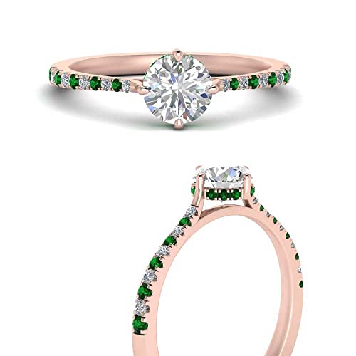 Image of Choose Your Gemstone Compass Point Under Halo Round Engagement Ring Rose Gold Plated Round Shape Side Stone Engagement Rings Lightweight Office Wear Everyday Gift Jewelry US Size 4 to 12
