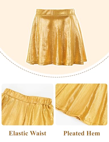 Image of Happy Cherry Kid Girl Shiny Skirt and Top Set 2 Piece Texture Ribbed Metallic Disco Rave Cheer Outfit 4-12T