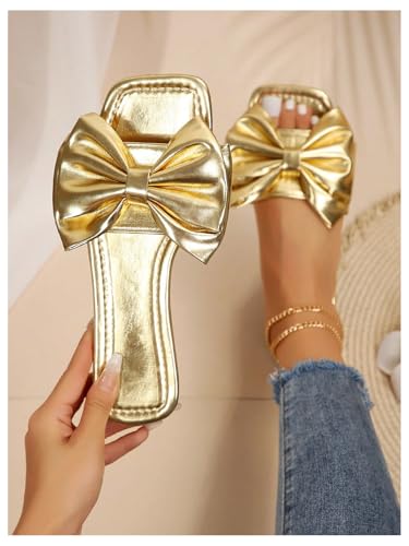GORGLITTER Women's Bow Sandals Square Open Toe Slip on Dressy Summer Sandals4