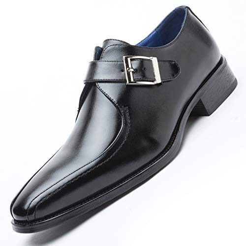 [WEIDANSIER] 革靴 メンズ ビジネスシューズ 紳士靴 ウォーキングシューズ 本革 靴 ロングノーズ ストレートチップ モンク 幅広 3E 脚長 くつ メンズ 防滑 防水 屈曲性 通気性 軽量 防臭 カジュアル メンズ靴 オフィス メンズシューズ スタイリッシュ 黒 27.0cm