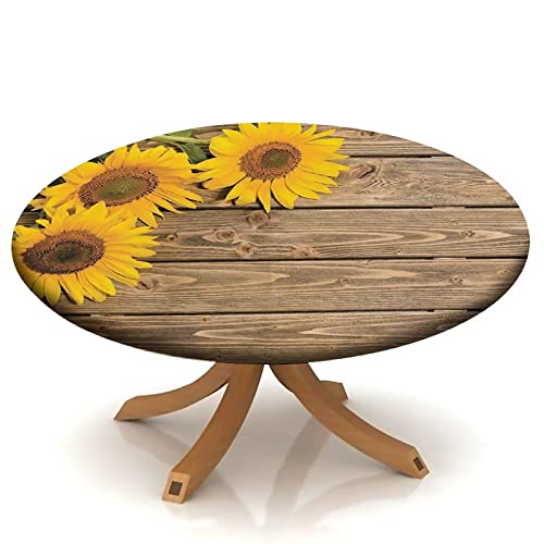 igoga sports Sunflower Round Tablecloth Bohemian Artwork Elastic Edge Fitted Table Cloth, Table Pad Cover for Indoor Outdoor Party Dinner Patio Decor Fits Tables 28 to 32