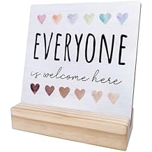 Everyone is Welcome Here Wooden Plaque Sign Desk Decor, LGBT Pride Wood Plaque with Wooden Stand, Pride Decor, Desk Decorative Sign for Home Office Classrooms-Wsign10