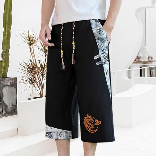 Men's Summer Beach Cropped Pants Summer Trend Elastic Waist New Chinese Style Traveling Shorts Thin Sports Trousers2