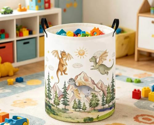 Image of Baby Laundry Hamper Basket Baby Hamper for Nursery Boy and Girl Cute Storage Bin Organizer Boho Room Decor(Hill Dinosaur)