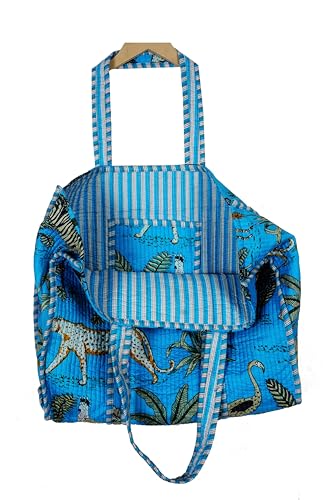 Image of Quilted Cotton Hand printed Reversible Large multicolor cotton Tote Bag,Indian Handmade Block Printed Tote Bag Women Handbag