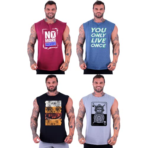 Kit 4 Regatas Machão Longline Masculina MXD Conceito Sem Manga Treino Academia Musculação Estampada
