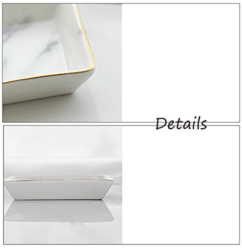 SOCOSY Marble Ceramic Ring Dish Jewelry Dish Ring Holder Jewelry Tray Organizer with Golden Edged Home Decor Wedding Gift (Marble, Medium)
