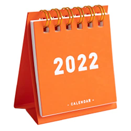 Wharick Mini calendrier de bureau 2022 stable à double bobine pour la maison, le bureau, l'école, la décoration de table Orange et blanc Cover