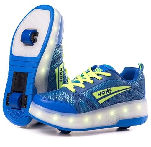 Zapatillas Deportivas con Dos Ruedas y Luces. Recargables, 16 Efectos de Luces. Rueda Trasera automática. Azul/Verde. Talla 36 | Ya disponible en tu tienda friki favorita! En mundofriki.es! Zapatillas Deportivas con Dos Ruedas y Luces. Recargables, 16 Efectos de Luces. Rueda Trasera automática. Azul/Verde. Talla 36 | Ya disponible en tu tienda friki favorita! En mundofriki.es!