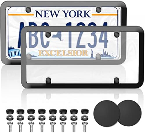 Limsas License Plate Covers, 2 Pack Clear Smoked Car Plate Frame Shield Combo Unbreakable Tinted Novelty Plate Cover with Screws Caps and Coasters Bubble Design Dust-Proof Car Tag Holder-Transparent