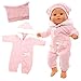 Miunana Baby Doll Clothes 14 to 16 Inch Doll Pink Jumpsuit Hooded Outfits with Cap Handmade Rompers Clothing Set