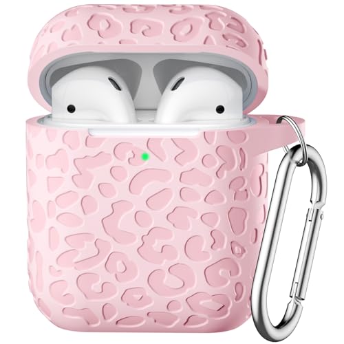 DGege Custodia per AirPods di seconda e 1a generazione, in morbido silicone leopardato, compatibile con Apple AirPods di 2a/1a generazione, ricarica con portachiavi, antiurto per custodia AirPod, LED
