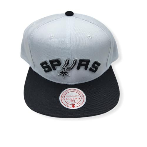 Mitchell & Ness San Antonio Spurs Core Basic Snapback Adjustable Hat Cap - White and Black