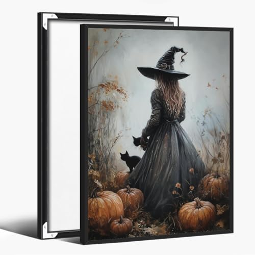 Witch Black With Cats And Pumpkins Wall Art Poster With