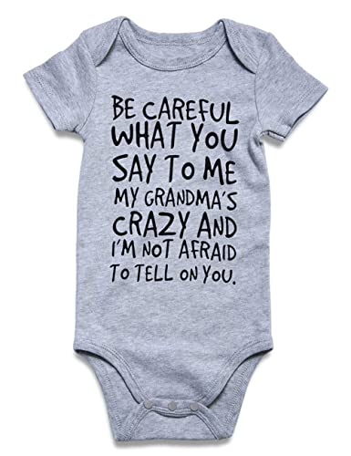 Image of Funnycokid Toddler Baby Boys Girls Bodysuits Be Careful What You Say to Me My Grandma's Crazy and I'm Not Afraid To Tell on You Newborn One-Piece