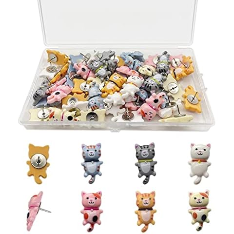 50 pcs Cat Push Pin, Little Flower Cat Decorative Push Pin, Cute Thumb Tacks Animal Push Pins for Cork Board Bulletin Board Photo Wall Maps Cover