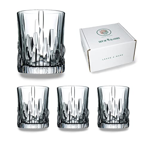 RAINFOREST HOME - Caja regalo + Juego 4 vasos de cristal para whisky, agua, cóctel. Modelo ICEBERG tallado premium, sin plomo, con capacidad para 330 mililitros