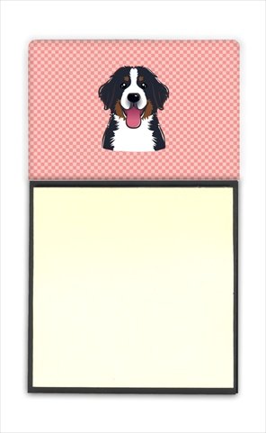 Checkerboard Pink Bernese Mountain Dog Refiillable Sticky Note Holder Or Postit Note Dispenser44; 3 x 3 in.
