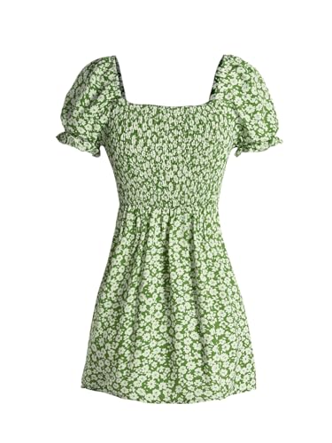 Girl's Boho Summer Dress Floral Short Sleeve Square Neck Cute A Line Mini Short Spring Dresses2