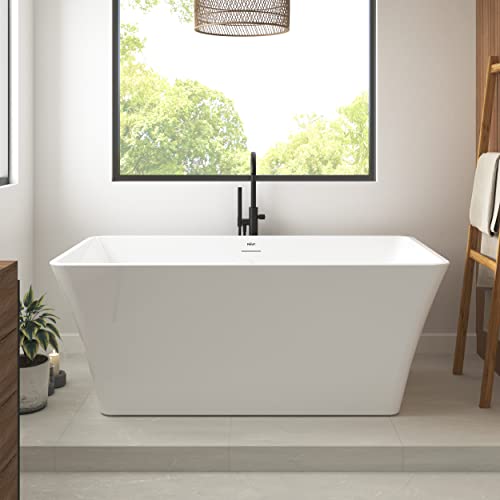 Ferdy Sentosa 59"X30" Freestanding Bathtub, Acrylic Soaking Contemporary Design Bathtub With Brushed Nickel Drain, Integrated Slotted Overflow,Glossy White, Cupc Certified, 02560 #TOP12