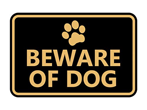 Panneau Beware of Dog Signs ByLITA signalisation extérieure de sécurité maison noir doré 5x7