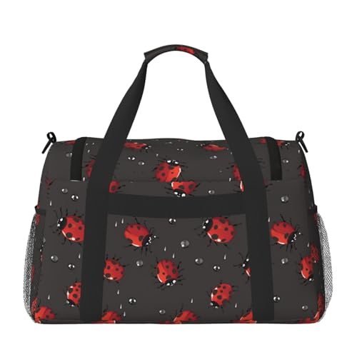 Ladybugs Raindrops Duffle Bag Foldable Travel Tote Bag Carry On Large Weekender Overnight Bags Waterproof Gym Bag For Women Men3