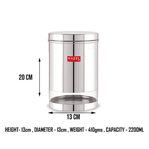 Image of HAZEL Stainless Steel Containers Set for Kitchen | 2200 ml Each Storage Transparent See Through Glossy Finish Storage Jars Dabba, Set of 6