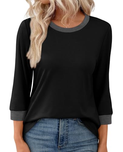 XIEERDUO Womens T Shirts 3/4 Length Sleeve Womens Tops Dressy Casual Crew Neck Color Block Tunic Tops2