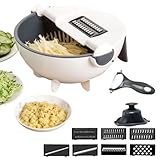 Slicer Gemüseschneider | Zerkleinerer | Sicherheitsschneider mit Ablaufkorb für Gemüseverarbeitung Käse Karotte Zwiebeln Gurken Kartoffeln Prep Salat Making