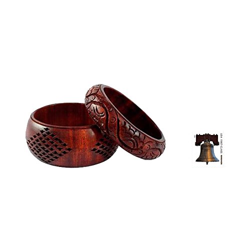 Novica Hand Carved Mango Wood Bangle Bracelets, 8" Inner Circumference, India Romance' (Pair) #TOP1