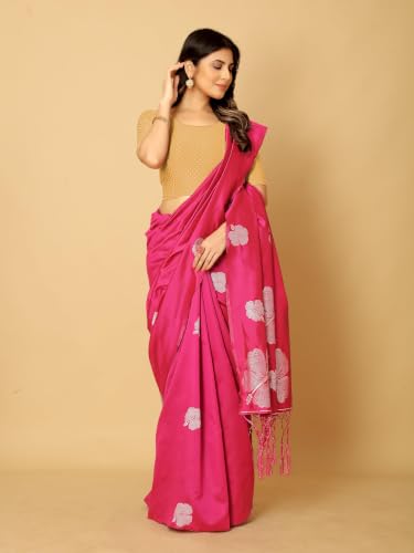 Image of Amazon Brand - Anarva Round Neck Dobby Cotton Lycra Stretchable Elbow Half Sleeve Readymade Saree Blouse for Women Stylish