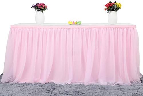 Suppromo 6ft Pink Tulle Table Skirt for Rectangle or Round Tables Pink Pastel Tutu Table Skirts Tablecloth for Princess Baby Shower Girl Birthday Party Cake Dessert Table Decorations
