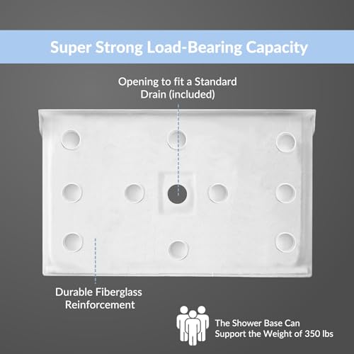 Image of MORVANO 48 inch X 32 inch Shower Bases & Pans,Non-Slip in White, Central Drain