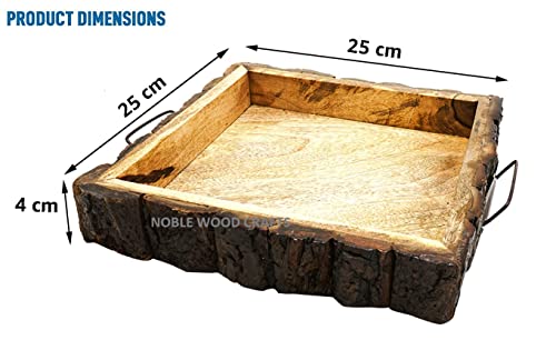Image of Sheesham Wooden Tray, Nested Handmade & Handcrafted Square Serving Platter (Natural Handmade & Handcrafted Square Serving Tray)