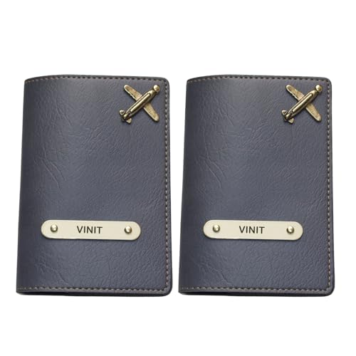 Image of YOUR GIFT STUDIO Customized Passport Holder | Personalised Passport Cover Wedding Anniversary Marriage Gifts for Couple Friend Husband Wife (Grey)
